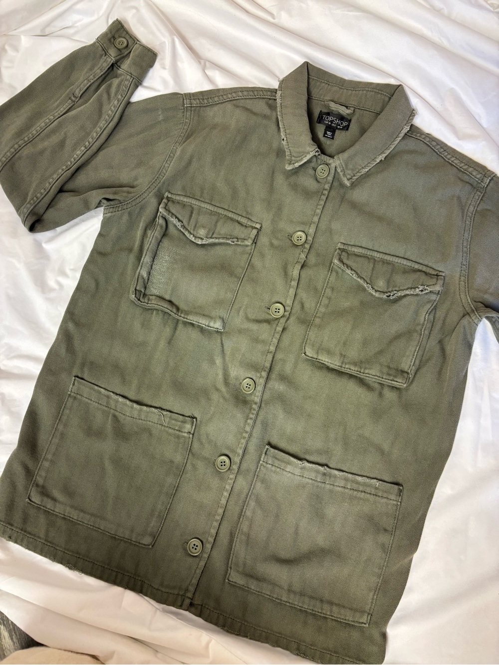 Topshop Olive Green Button-Up Utility Jacket | Size 6